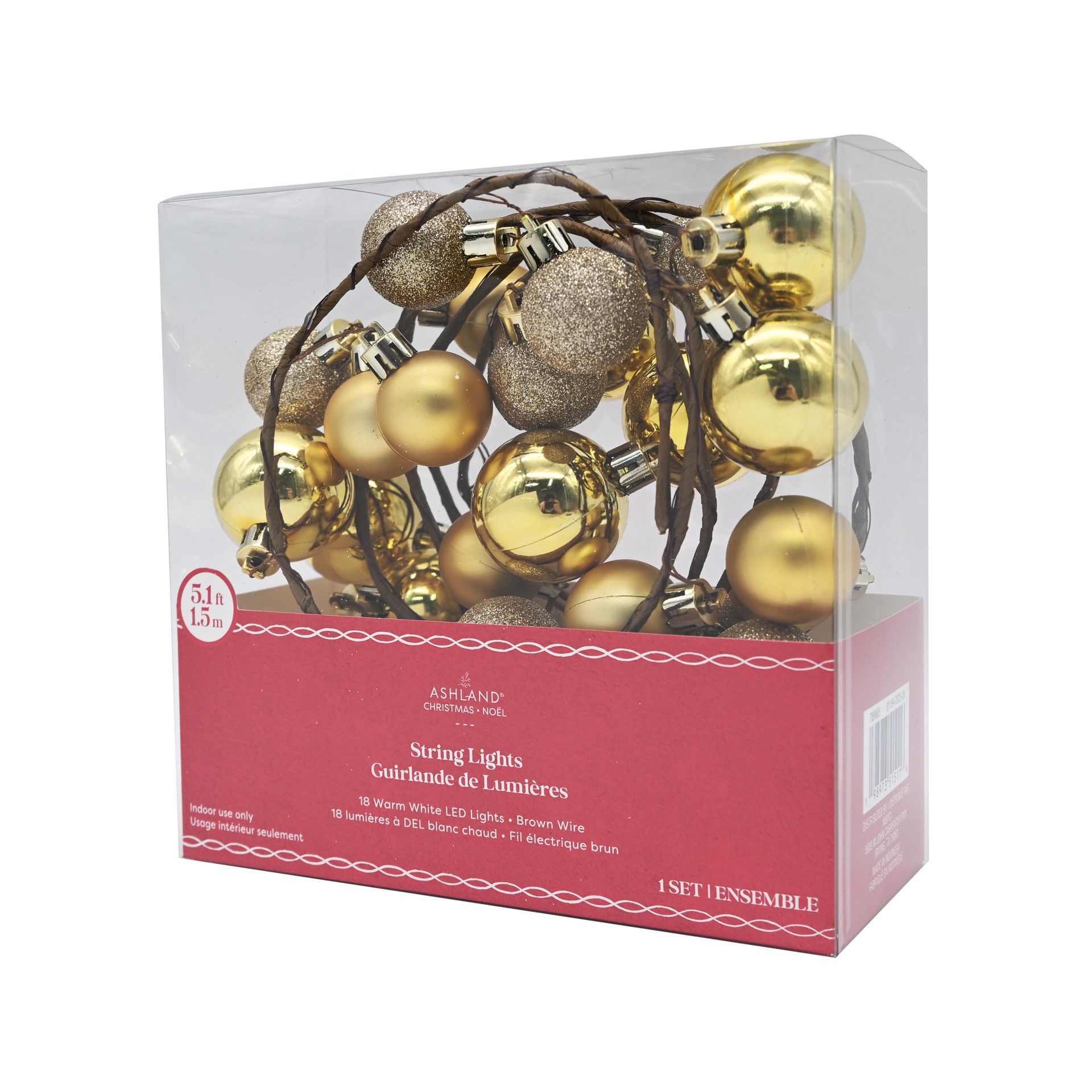 slide 4 of 4, 18ct. Warm White Led Gold Ornament Garland String Lights On Brown Wire By Ashland, 18 ct