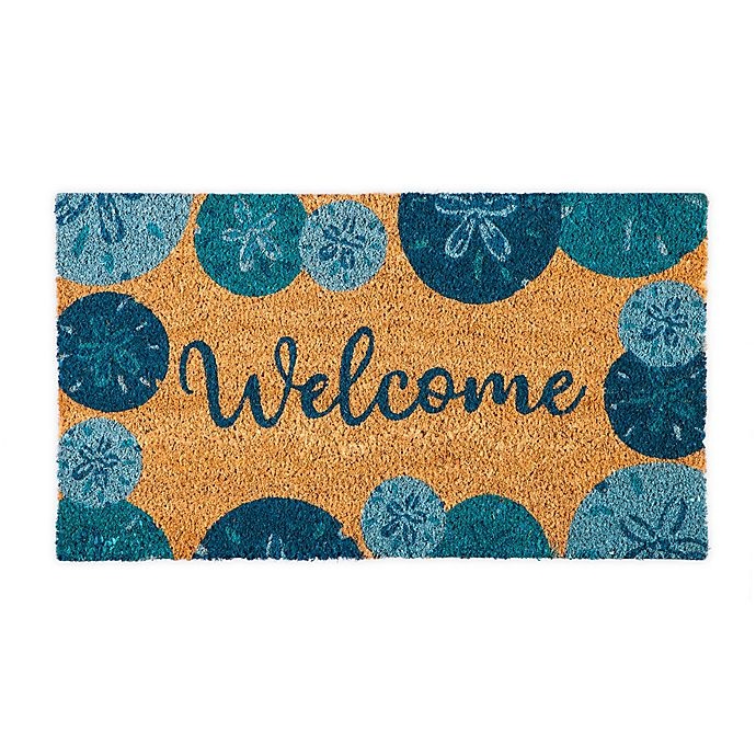 slide 1 of 1, Evergreen Welcome Blue Sand Dollars Coir Door Mat, 16 in x 28 in