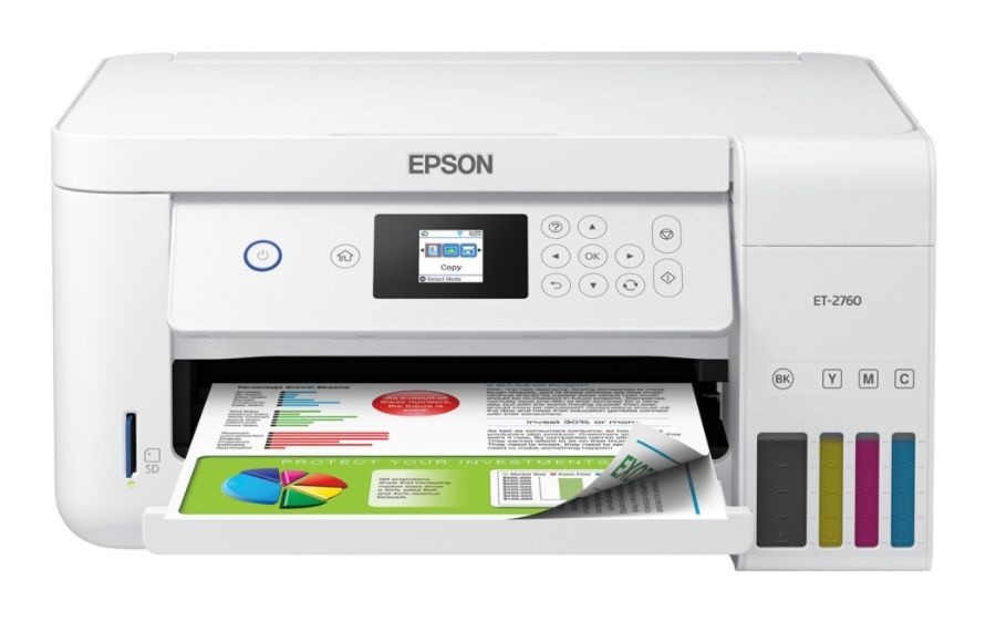 slide 5 of 6, Epson Workforce Et-3760 Ecotank Color Inkjet All-In-One Printer, Copier, Scanner, C11Cg20203, 1 ct