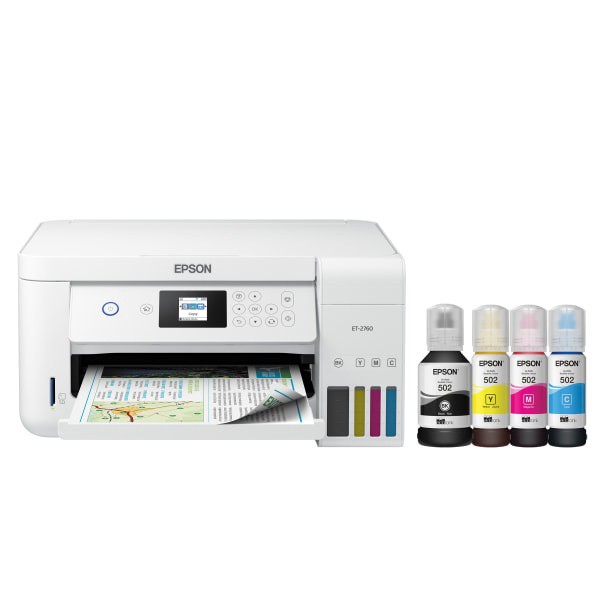 slide 1 of 6, Epson Workforce Et-3760 Ecotank Color Inkjet All-In-One Printer, Copier, Scanner, C11Cg20203, 1 ct