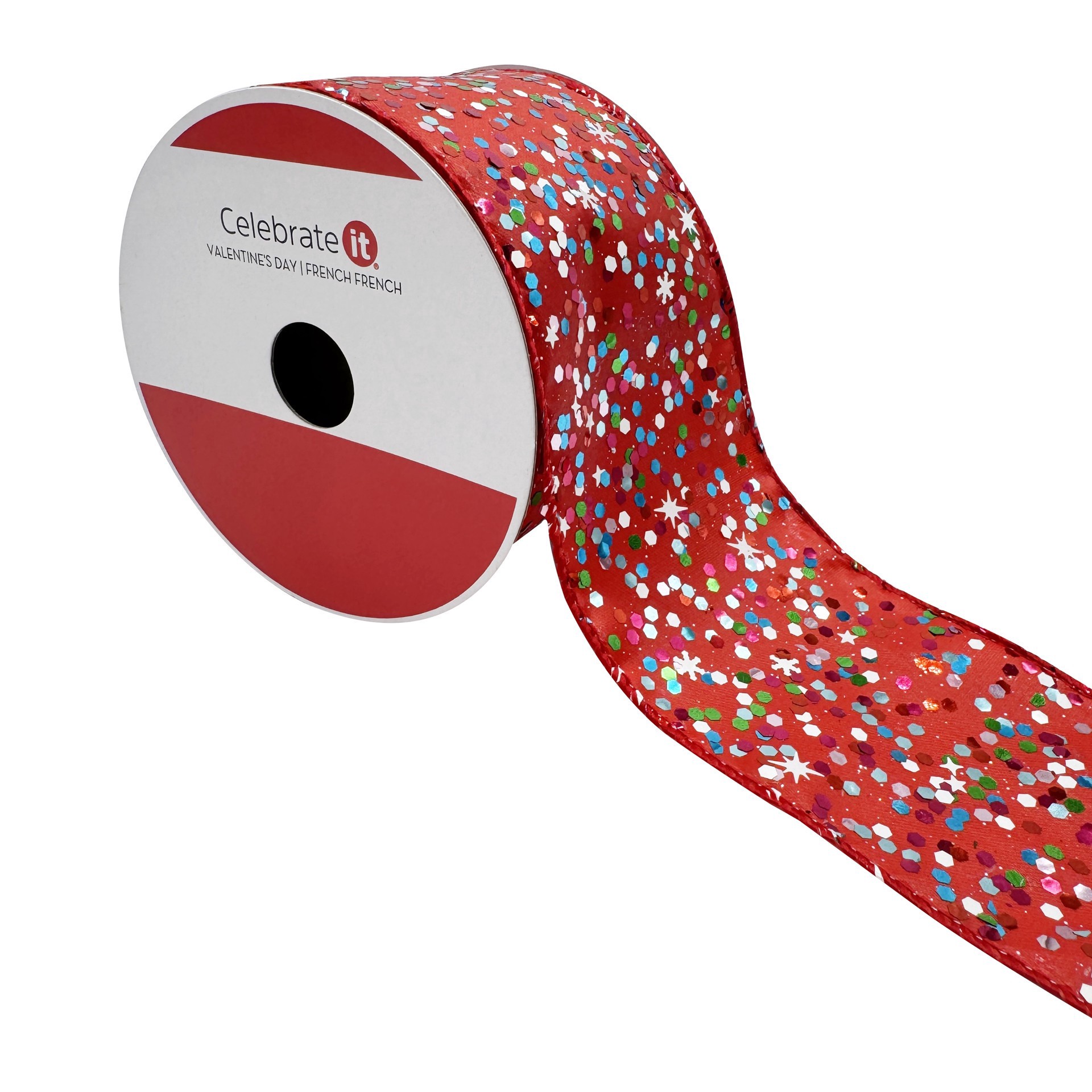slide 2 of 3, 2.5" X 20ft. Red Holiday Glitter Wired Ribbon By Celebrate It, 2.5 in x 20 ft