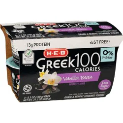 H-E-B 13g Protein Greek 100 Calories Nonfat Yogurt - Vanilla Bean