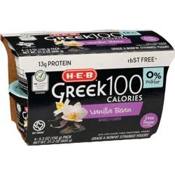 H-E-B 13g Protein Greek 100 Calories Nonfat Yogurt - Vanilla Bean