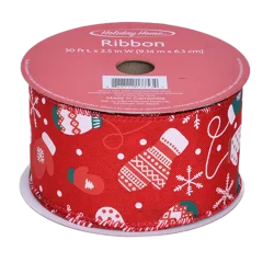 Holiday Home Wired Edge Burlap Glitter Ribbon - Red