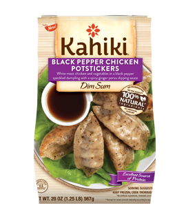 slide 1 of 8, Kahiki Black Pepper Chicken Potstickers, 20 oz