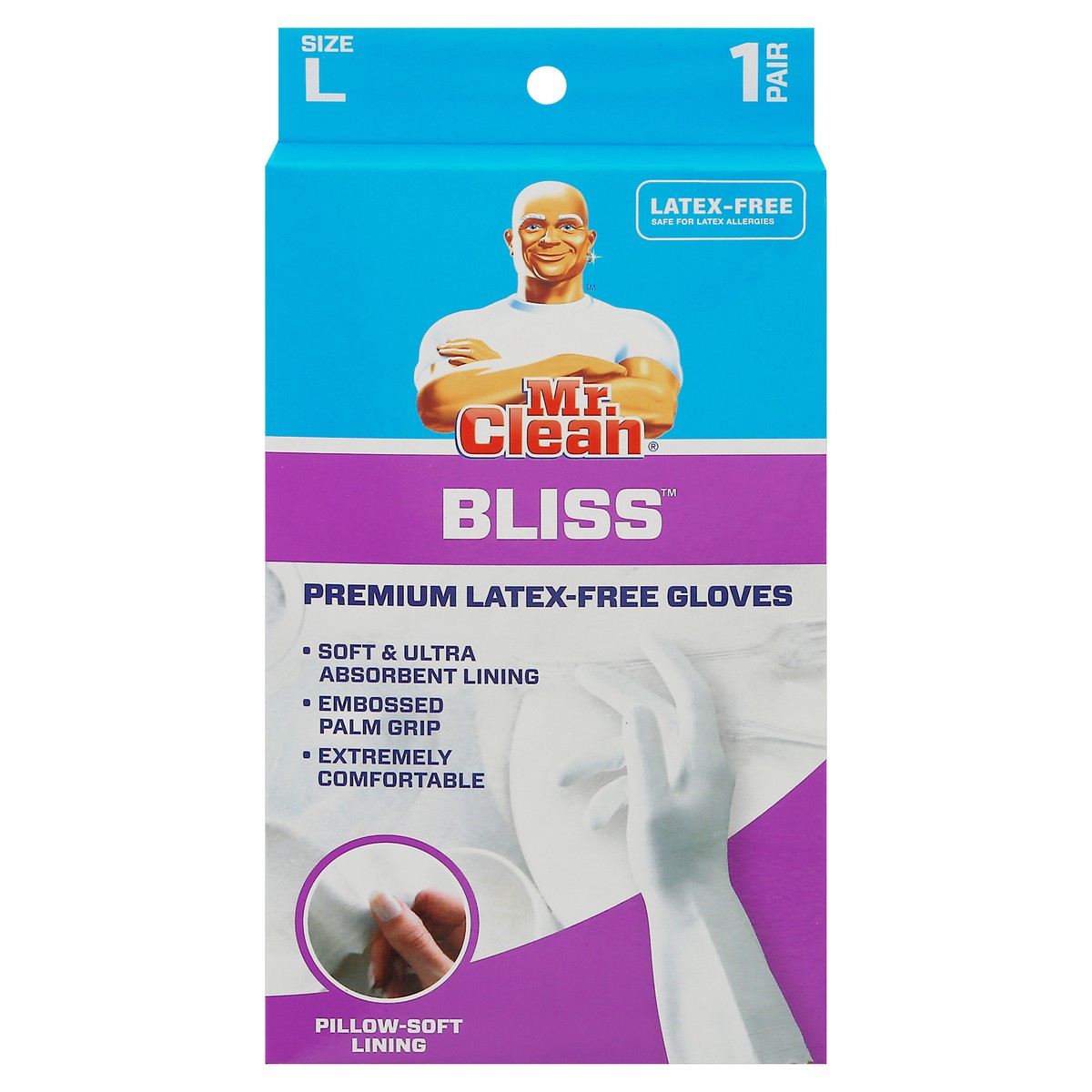 slide 1 of 9, Mr. Clean Bliss Premium Latex-free Gloves Large, 1 ct