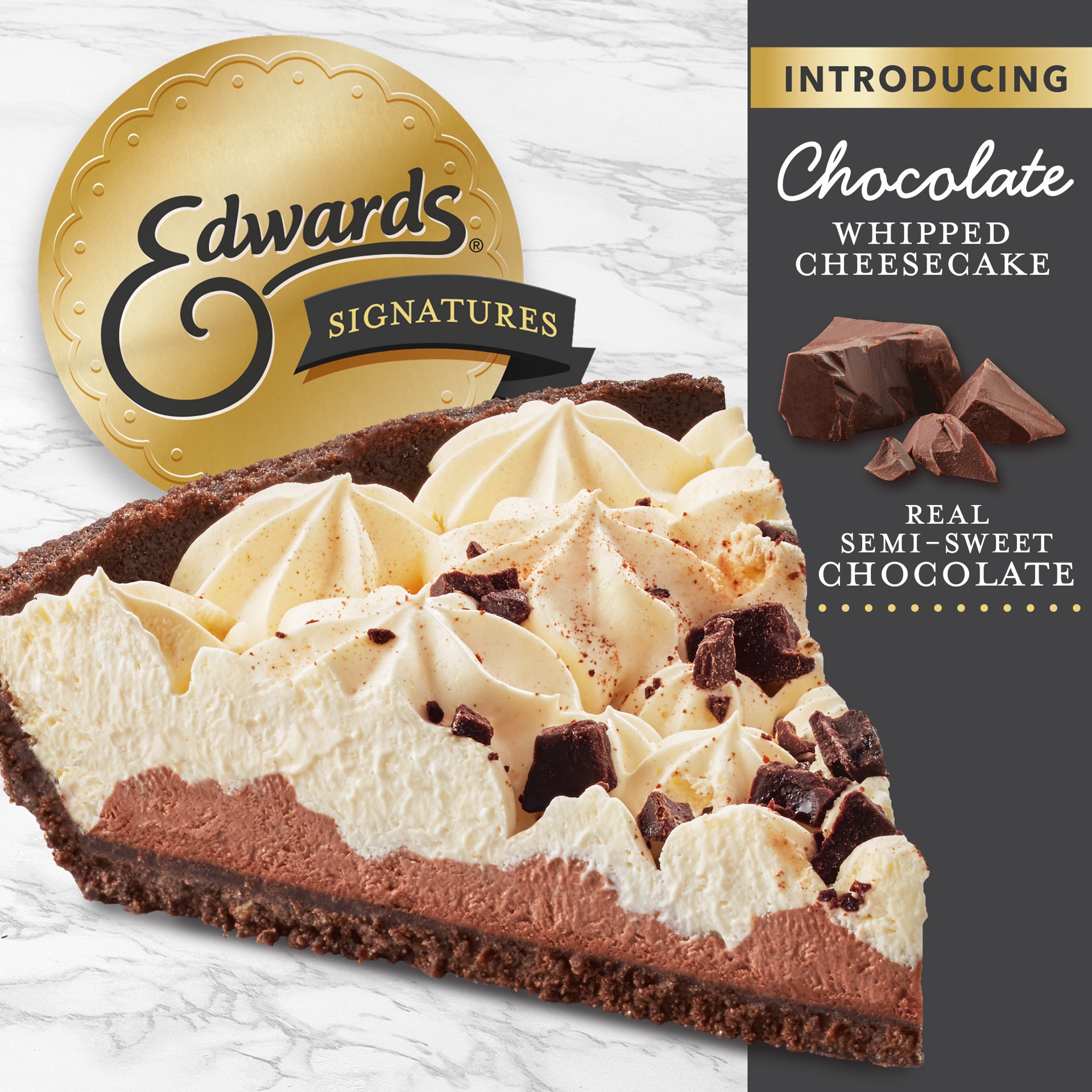slide 1 of 1, Edwards Signature Desserts Frozen Whipped Chocolate Cheesecake, 23.9 oz