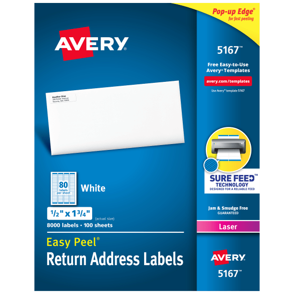 slide 1 of 9, Avery FSC Certified Easy Peel Permanent Laser Return Address Labels - White, 8000 ct; 1/2 in x 1 3/4 in