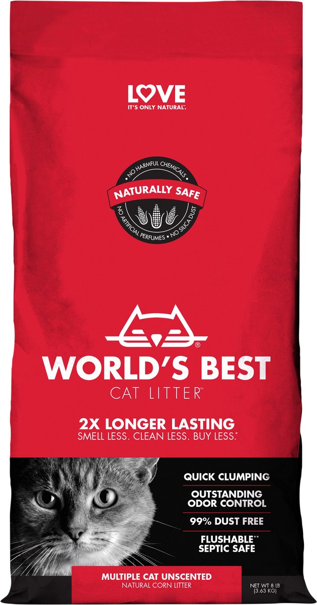 slide 2 of 6, World's Best Cat Litter Multiple Cat Unscented Clumping Formula, 8 lb