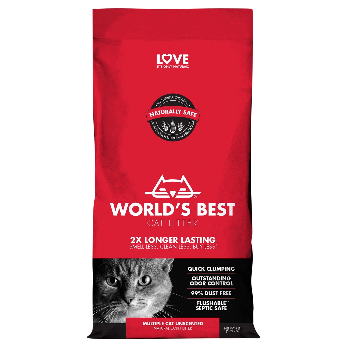 slide 1 of 6, World's Best Cat Litter Multiple Cat Unscented Clumping Formula, 8 lb