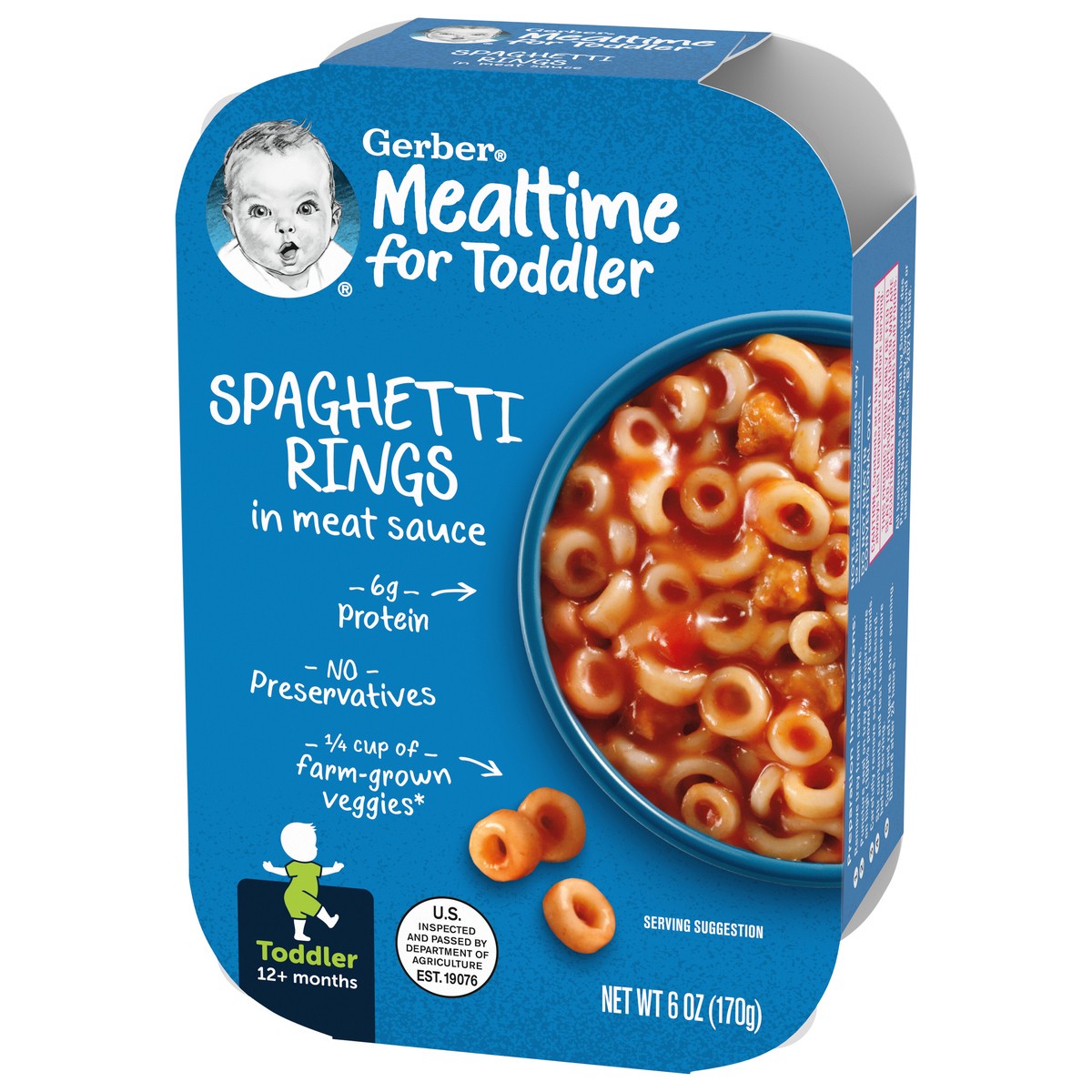 slide 11 of 14, Gerber Mealtime for Toddler, Spaghetti Rings in Meat Sauce Toddler Food, 6 oz Tray, 6 oz