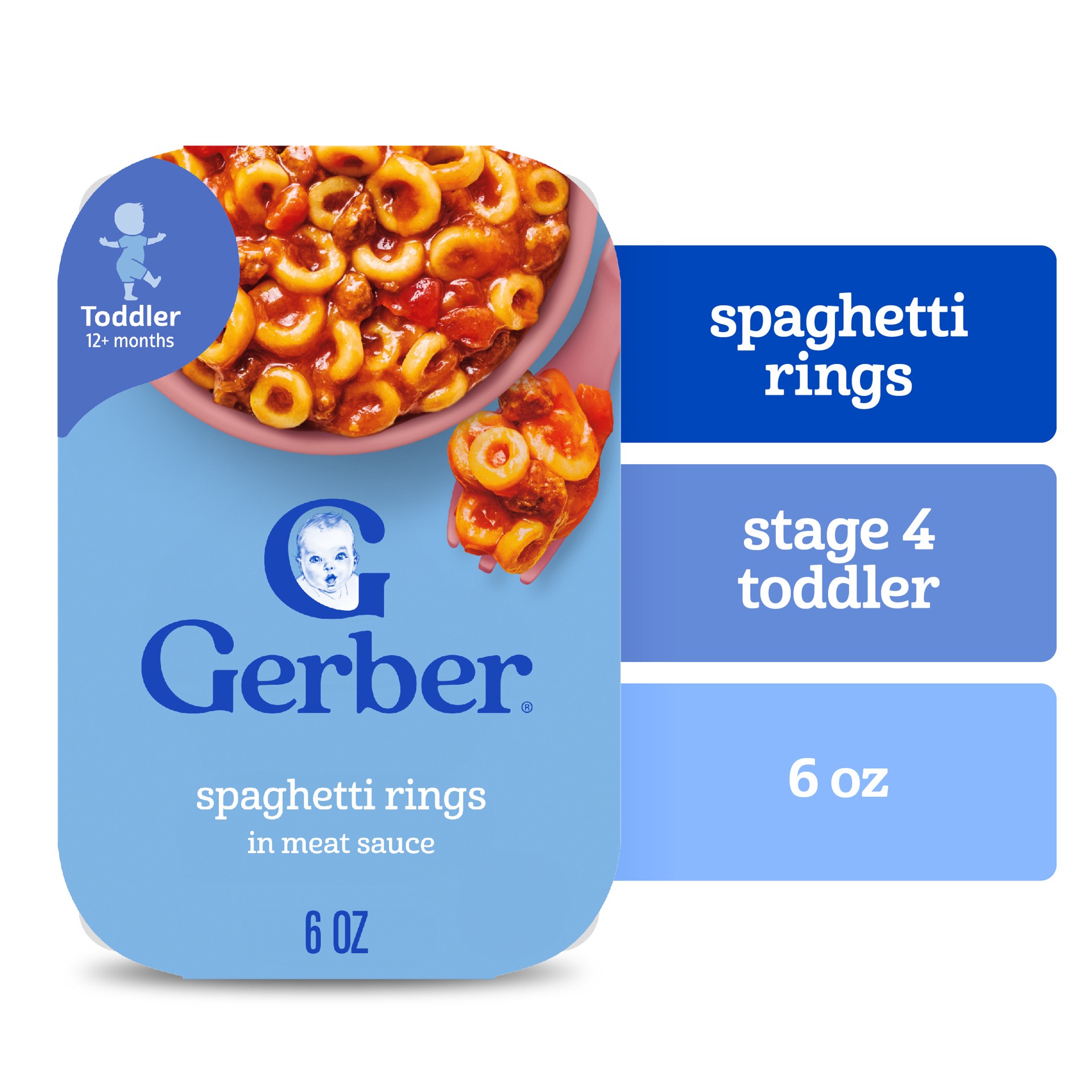 slide 1 of 14, Gerber Toddler Food, Spaghetti Rings in Meat Sauce, Mealtime for Toddler, 6 oz