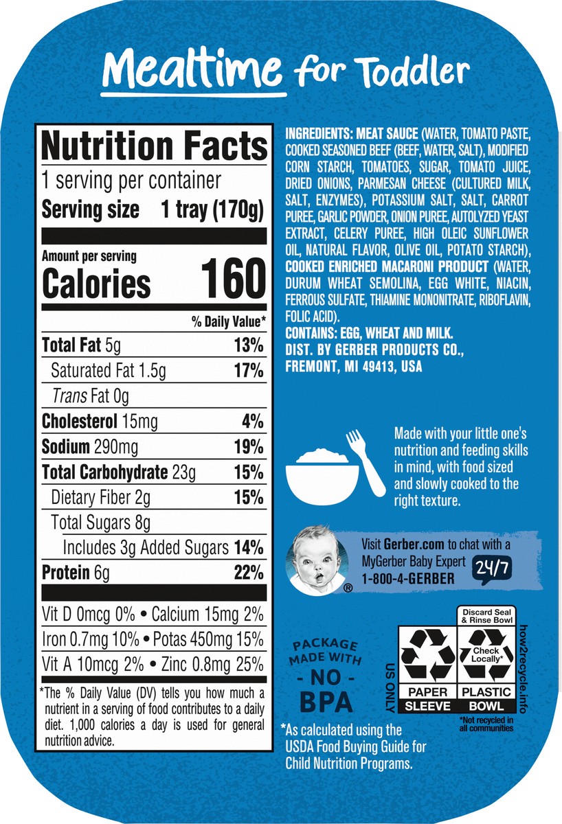 slide 2 of 14, Gerber Mealtime for Toddler, Spaghetti Rings in Meat Sauce Toddler Food, 6 oz Tray, 6 oz