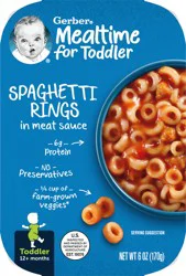 Gerber Mealtime for Toddler, Spaghetti Rings in Meat Sauce Toddler Food, 6 oz Tray