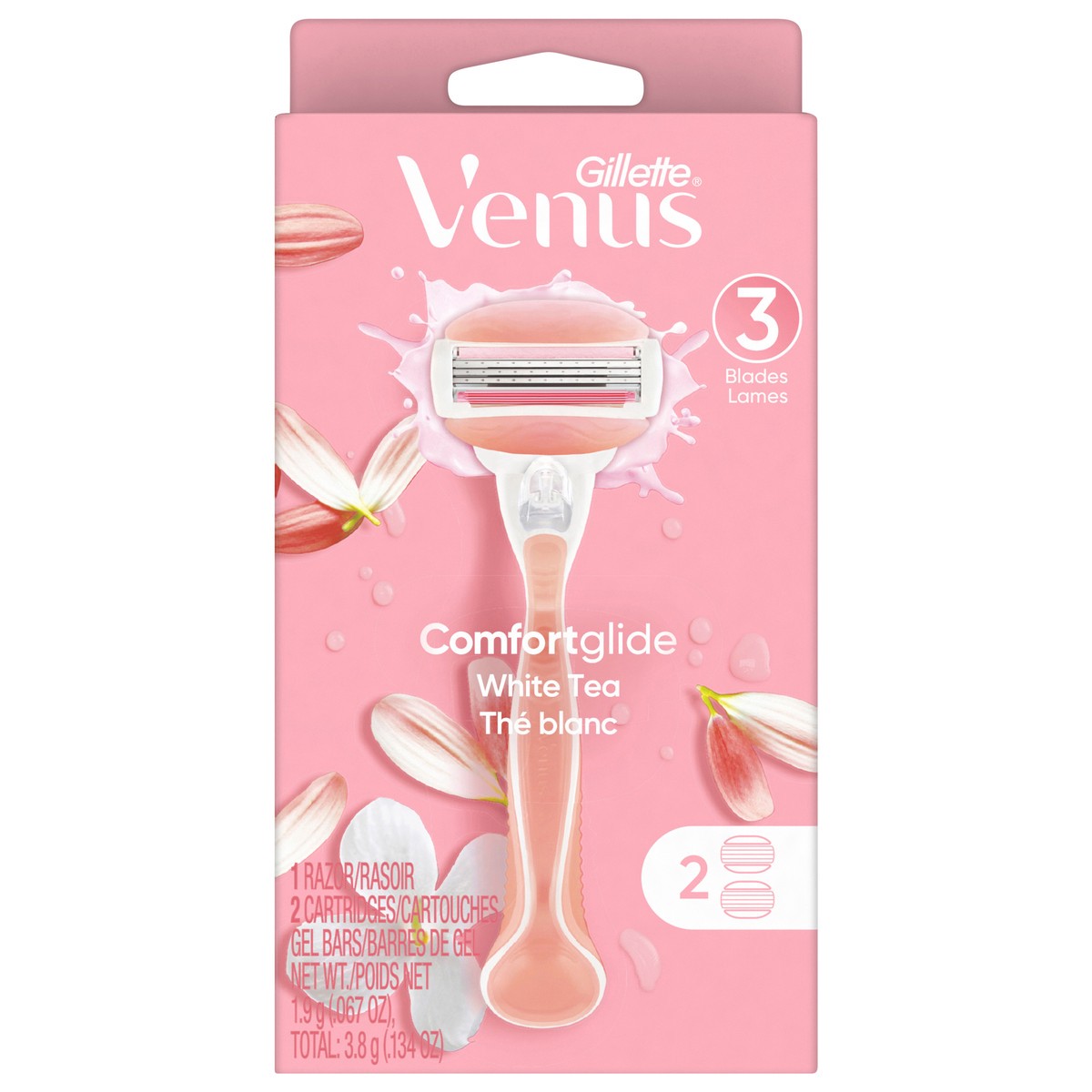 slide 1 of 3, Gillette Venus ComfortGlide White Tea Women's Razor Handle + 2 Blade Refills, 1 ct