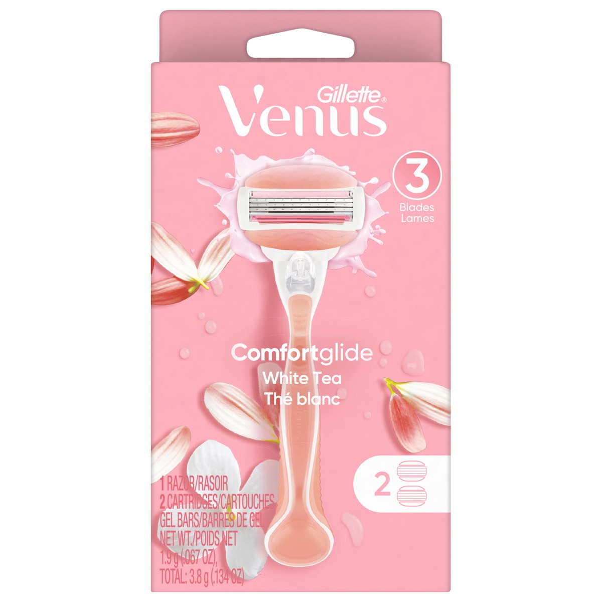 slide 1 of 3, Gillette Venus ComfortGlide White Tea Women's Razor Handle + 2 Blade Refills, 1 ct