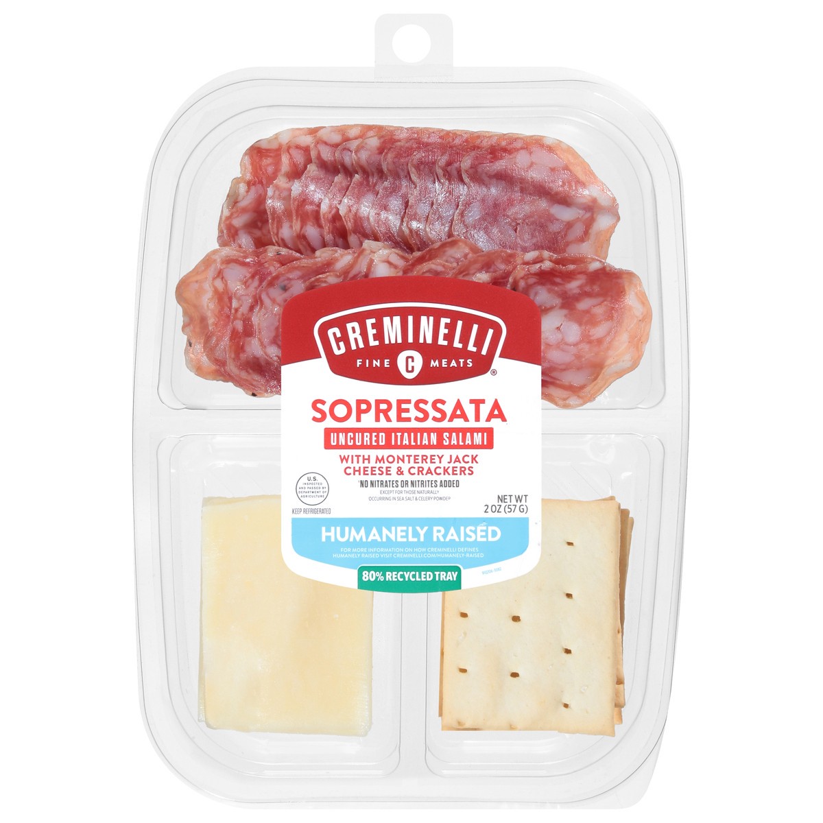 slide 1 of 9, Creminelli Fine Meats Uncured Italian Salami Sopressata with Monterey Jack Cheese & Crackers 2 oz, 2 oz