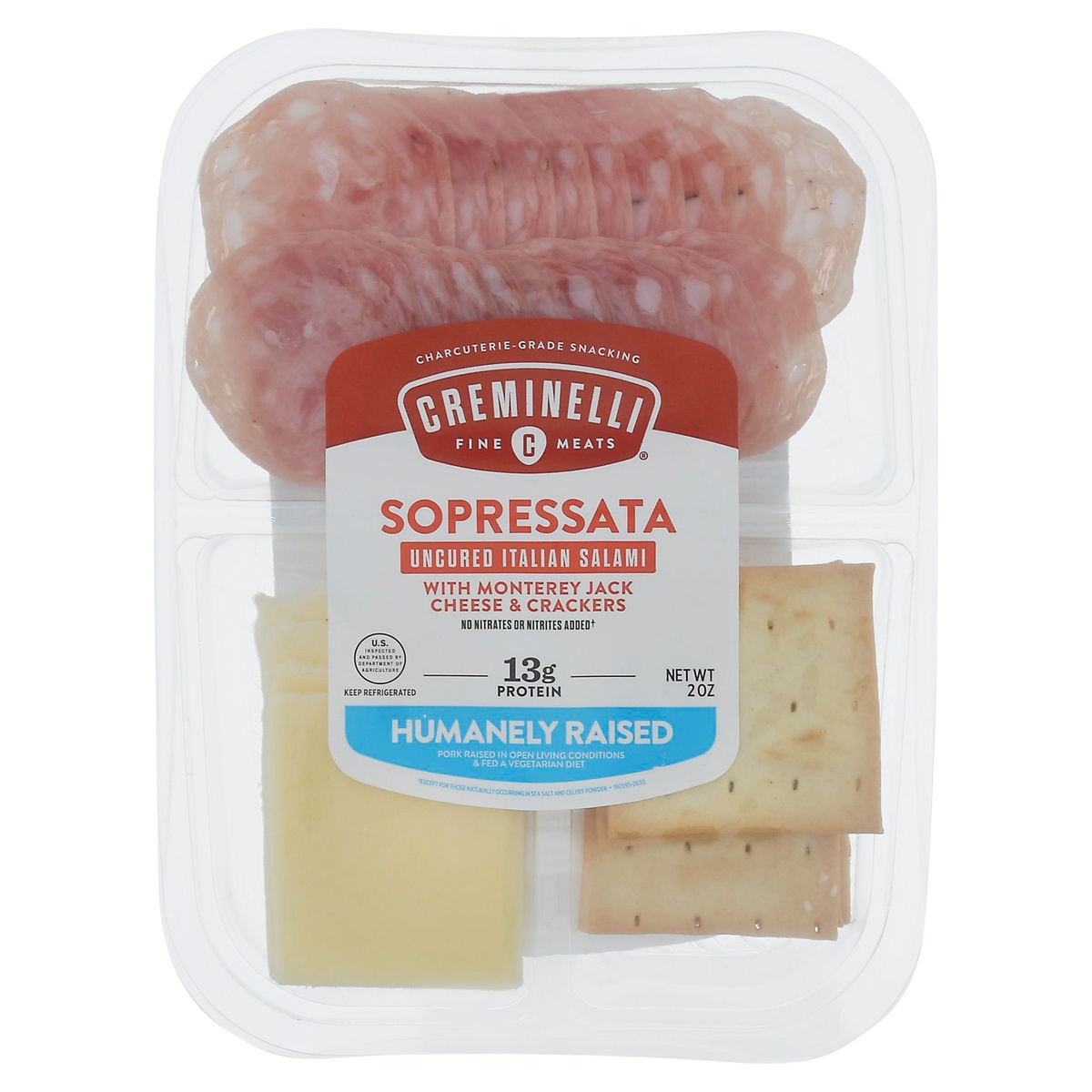 slide 1 of 1, Creminelli Sopressata Monterey Jack Cheese & Crackers, 2 oz
