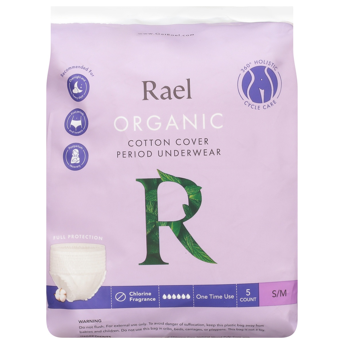 slide 1 of 1, Rael Womens Organic Cotton Cover Period Underwear S/M 5 ea, 5 ct