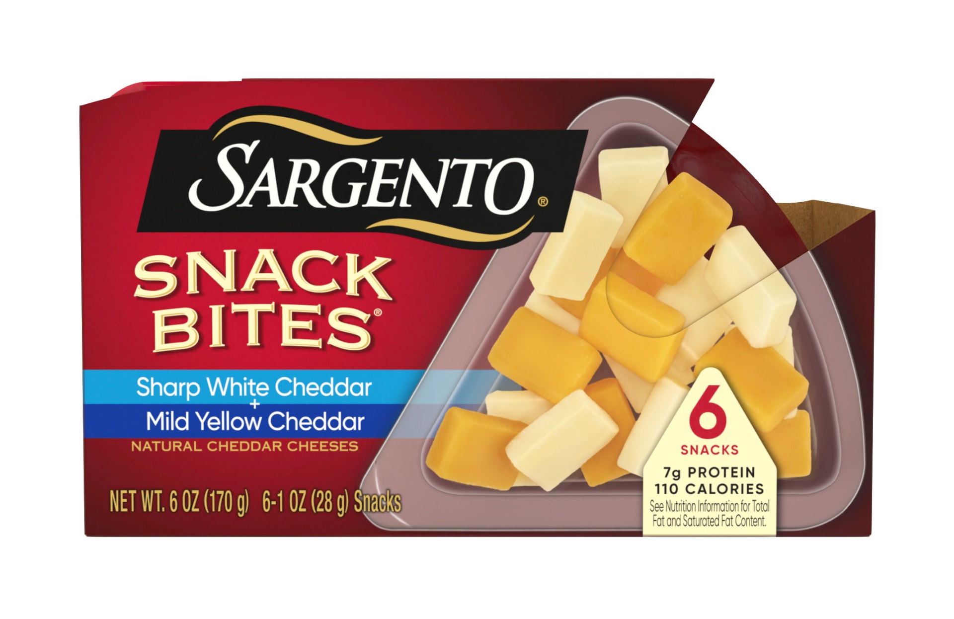 slide 1 of 7, Sargento Sharp White Cheddar & Mild Cheddar Cheese Snack Bites, 6 oz