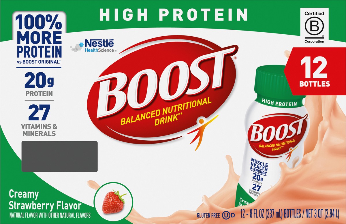 slide 5 of 9, Boost High Protein Creamy Strawberry Nutritional Drink, 12 ct; 8 oz