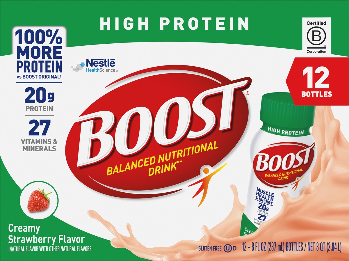 slide 7 of 9, Boost High Protein Creamy Strawberry Nutritional Drink, 12 ct; 8 oz