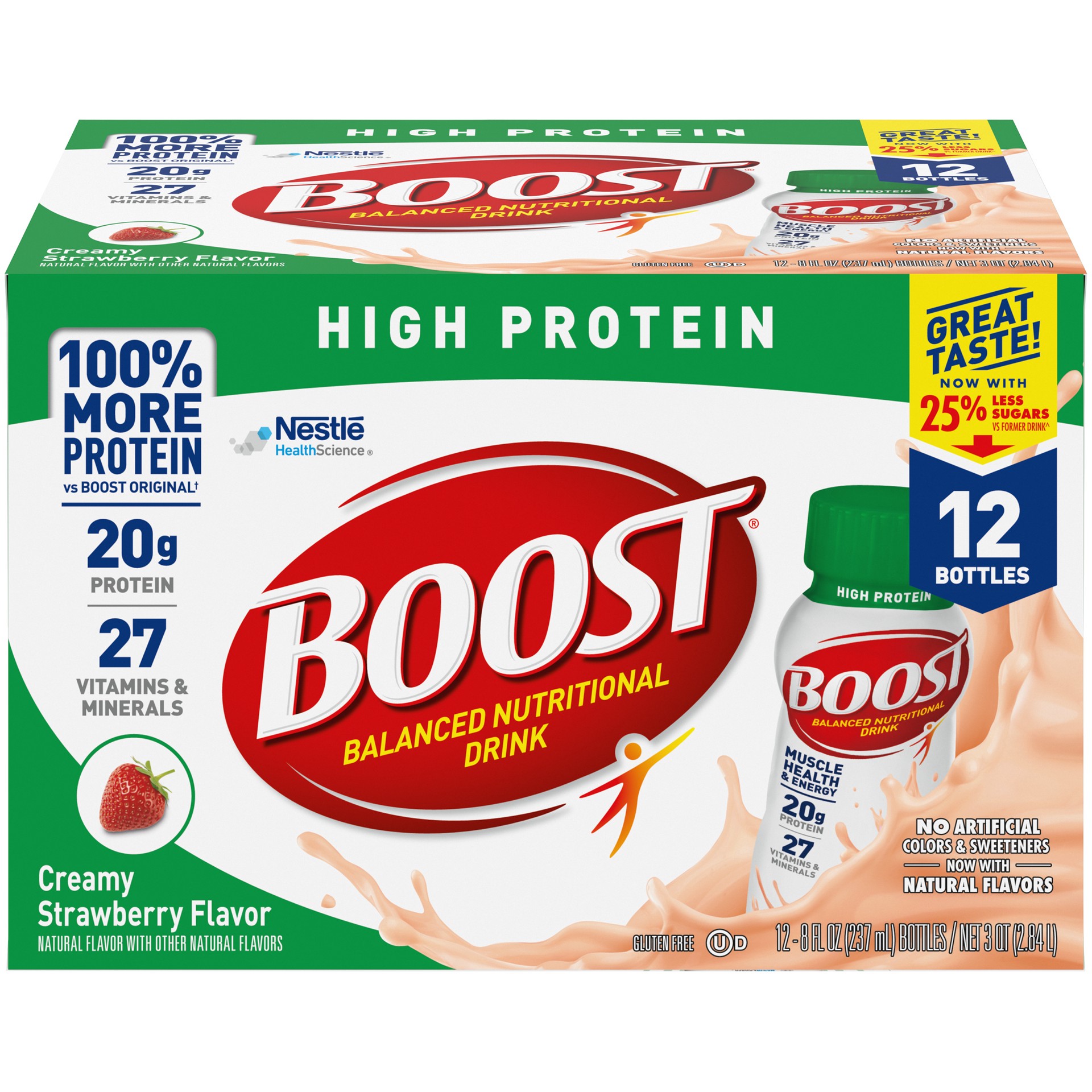 slide 1 of 9, Boost High Protein Creamy Strawberry Nutritional Drink, 12 ct; 8 oz