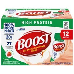 BOOST High Protein Nutritional Drink, Creamy Strawberry, 20 g Protein, 12 - 8 fl oz Bottles
