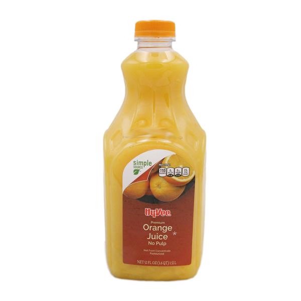 slide 1 of 1, Hy-Vee Orange Juice No Pulp, 52 fl oz