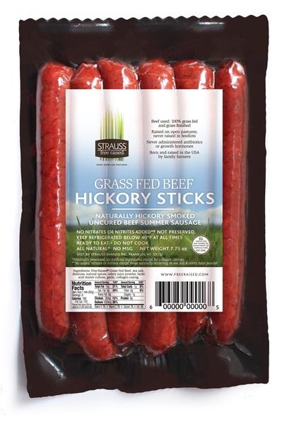 slide 1 of 1, Strauss Grass Fed Beef Hickory Sticks, 7.75 oz