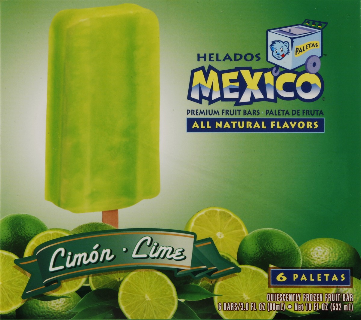 slide 4 of 4, Helados Mexico Premium Lime Fruit Bars 6 ea, 6 ct