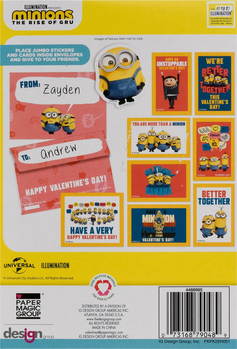 slide 3 of 9, IG Design Group Minions Valentines with Jumbo Stickers Valentines with Jumbo Stickers 32 Pieces 1 ea, 1 ct