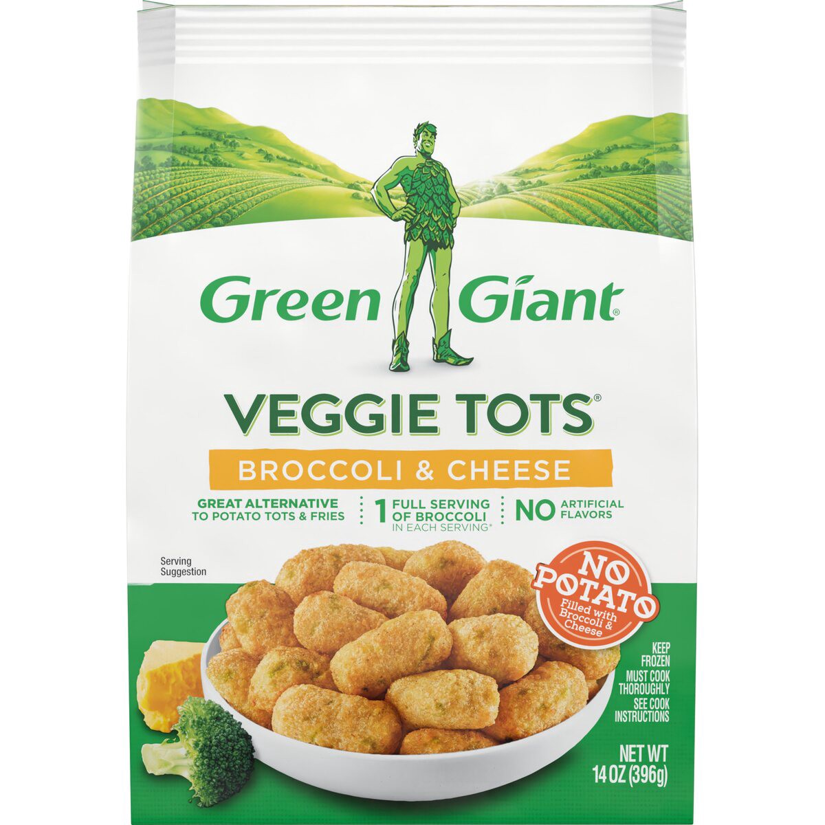 slide 1 of 9, Green Giant Veggie Tots Broccoli & Cheese, Frozen Side Dish, 14 OZ, 14 oz