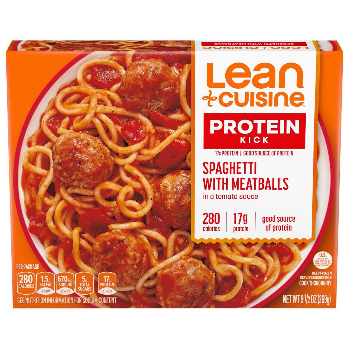 slide 1 of 9, Lean Cuisine Frozen Meal Spaghetti With Meatballs, Protein Kick Microwave Meal, Microwave Spaghetti Dinner, Frozen Dinner for One, 9.5 oz