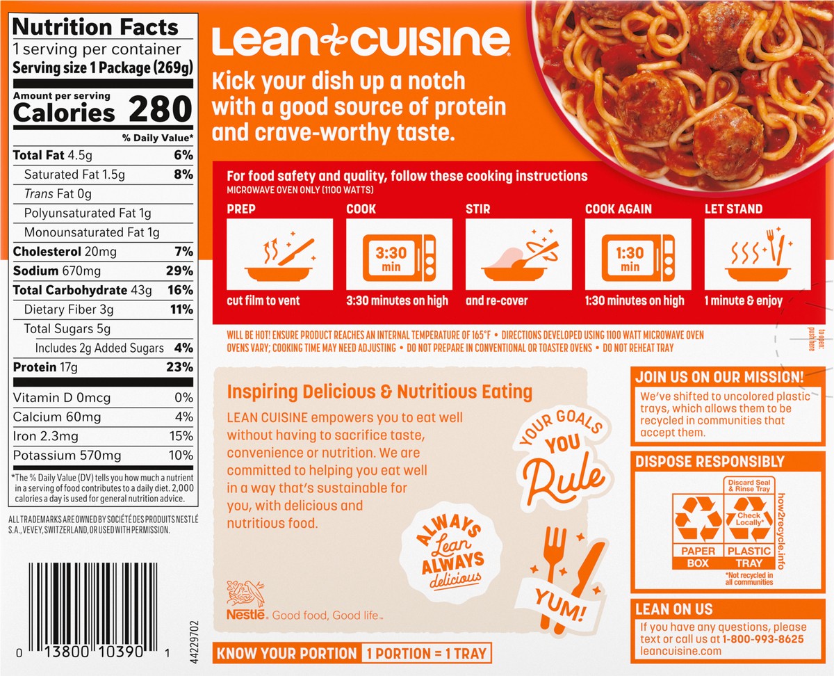 slide 7 of 9, Lean Cuisine Frozen Meal Spaghetti With Meatballs, Protein Kick Microwave Meal, Microwave Spaghetti Dinner, Frozen Dinner for One, 9.5 oz