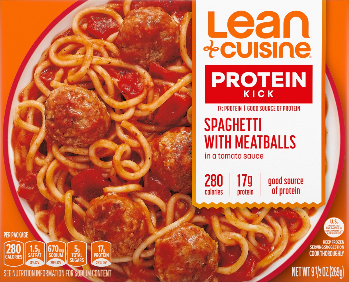slide 4 of 9, Lean Cuisine Frozen Meal Spaghetti With Meatballs, Protein Kick Microwave Meal, Microwave Spaghetti Dinner, Frozen Dinner for One, 9.5 oz