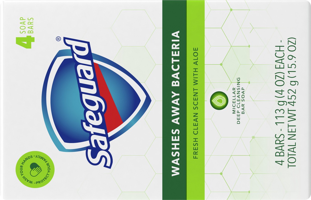 slide 4 of 5, Safeguard White with Aloe Bar Soap, 4 ct; 4 oz