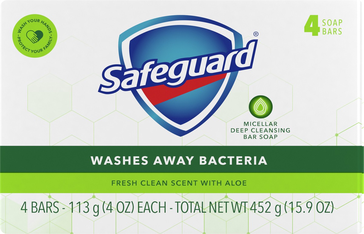 slide 5 of 5, Safeguard White with Aloe Bar Soap, 4 ct; 4 oz