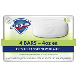 Safeguard Bar Soap Fresh Clean Scent with Aloe, 4oz (4 Count)