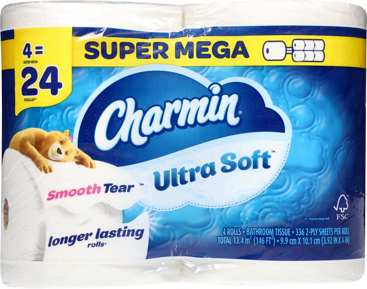 slide 9 of 11, Charmin Ultra Soft Toilet Paper 4 Mega XL Rolls, 336 Sheets Per Roll, 4 ct
