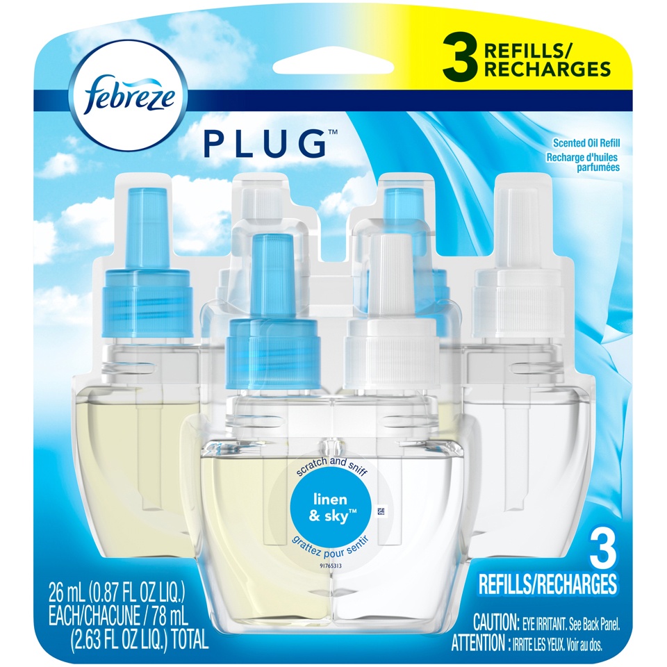 slide 1 of 2, Febreze Plug Linen Sky Scented Oil Refills, 3 ct; 0.87 fl oz