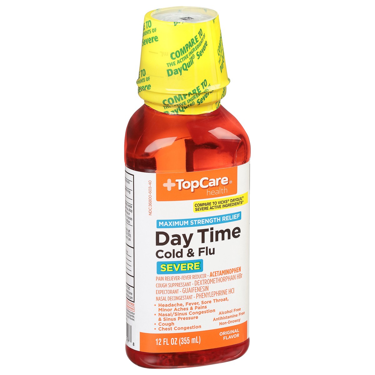 slide 9 of 9, TopCare Health Severe Maximum Strength Relief Original Flavor Daytime Cold & Flu 12 fl oz, 12 fl oz