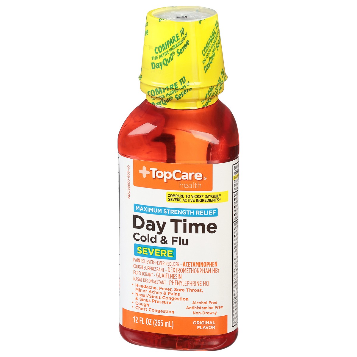 slide 6 of 9, TopCare Health Severe Maximum Strength Relief Original Flavor Daytime Cold & Flu 12 fl oz, 12 fl oz