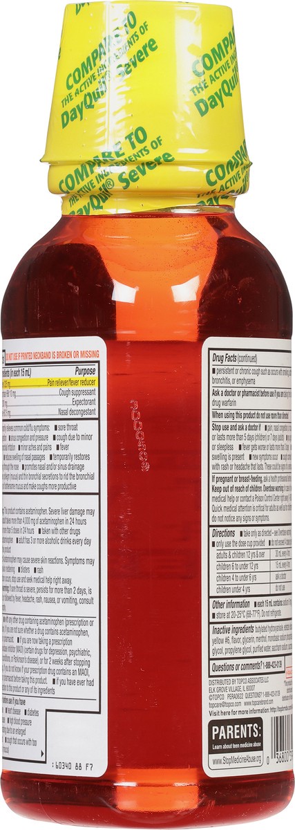 slide 3 of 9, TopCare Health Severe Maximum Strength Relief Original Flavor Daytime Cold & Flu 12 fl oz, 12 fl oz