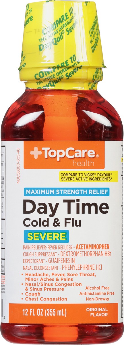 slide 2 of 9, TopCare Health Severe Maximum Strength Relief Original Flavor Daytime Cold & Flu 12 fl oz, 12 fl oz