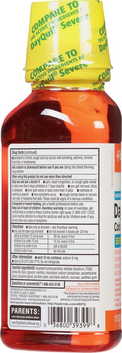 slide 4 of 9, TopCare Health Severe Maximum Strength Relief Original Flavor Daytime Cold & Flu 12 fl oz, 12 fl oz