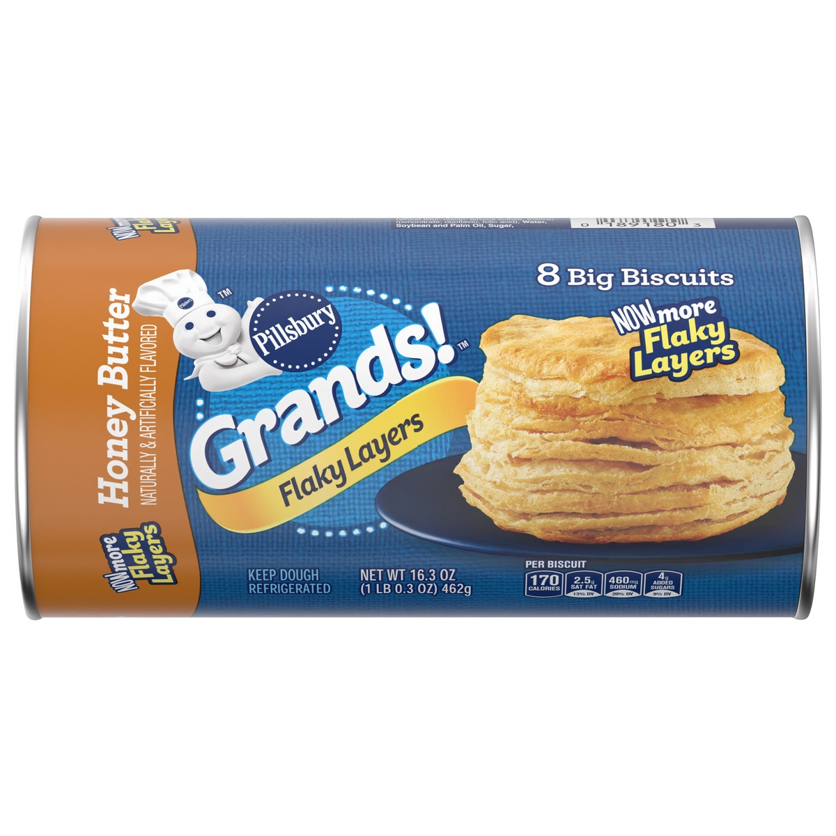 slide 1 of 9, Pillsbury Grands Flaky Layers, Honey Butter Biscuits, Easter Baking, Refrigerated Dough, 8 Ct, 16.3 oz, 8 ct