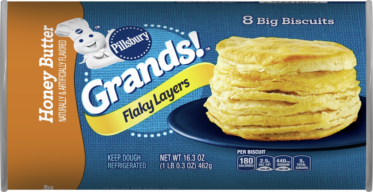 slide 6 of 9, Grands! Flaky Layers, Honey Butter Biscuits, Refrigerated Biscuit Dough, 8 ct., 16.3 oz., 8 ct