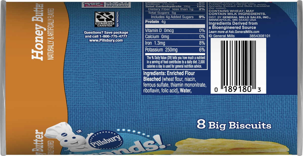 slide 9 of 9, Pillsbury Grands! Flaky Layers, Honey Butter Biscuits, Refrigerated Biscuit Dough, 8 ct., 16.3 oz, 8 ct