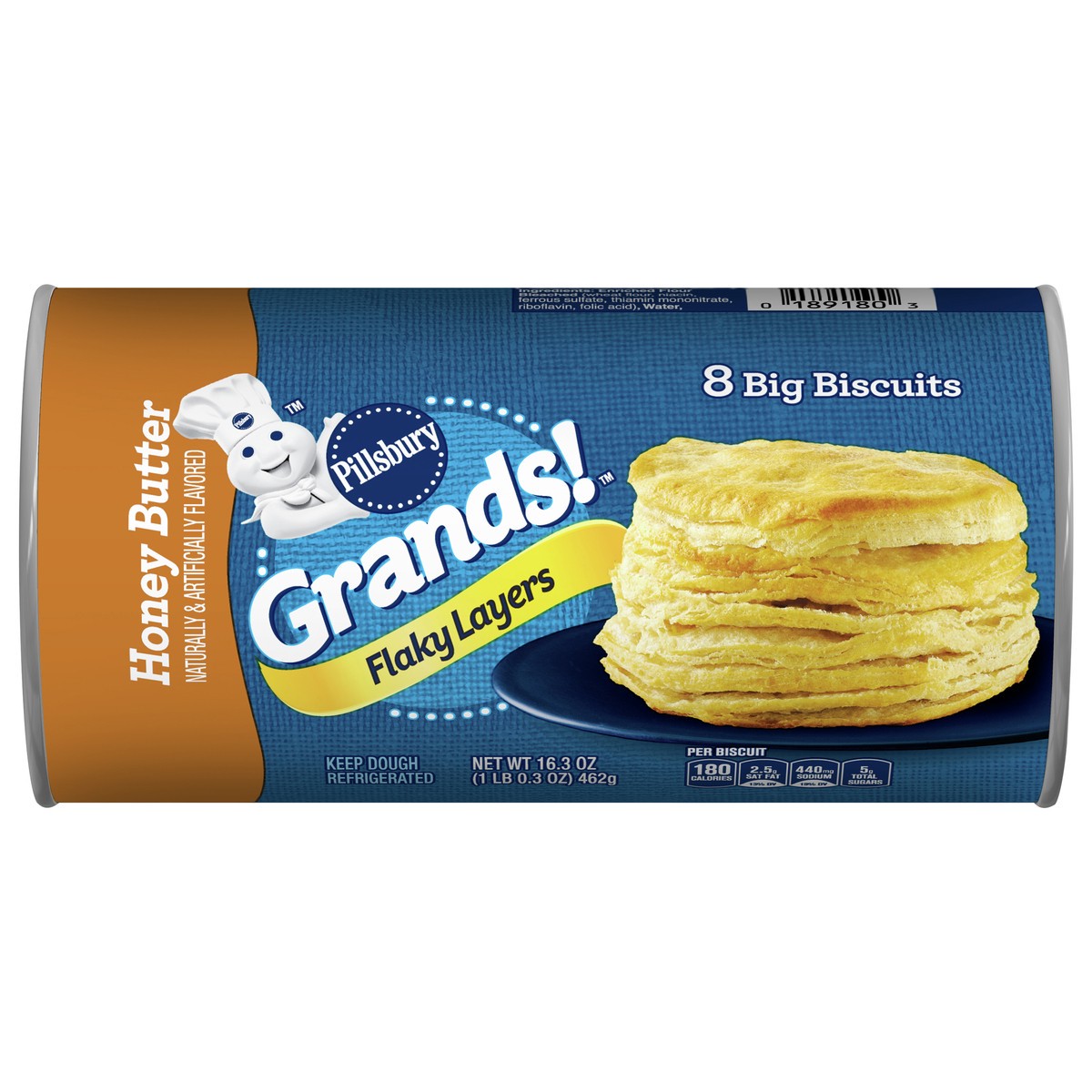 slide 1 of 9, Grands! Flaky Layers, Honey Butter Biscuits, Refrigerated Biscuit Dough, 8 ct., 16.3 oz., 8 ct